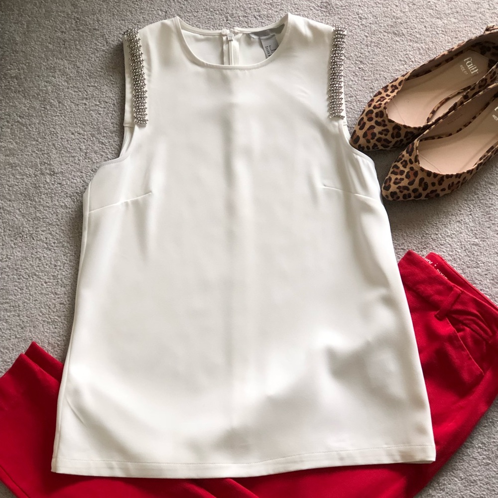 White H&M Shirt with Silver Beading